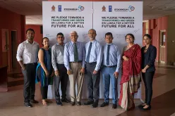 Thevuni Halangode (second from the left) with UNDP colleagues and consultant team at the Provincial Government consultations held in Anuradhapura for Stockholm+50.