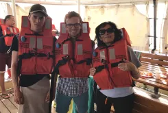 Thibault le Pivain (left) with UNDP Resident Coordinator for Samoa, Cook Islands, Niue and Tokelau Simona Marinescu (right) en route to Tokelau.