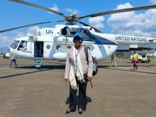Neema Atosha, UN Volunteer Political Affairs Assistant with MONUSCO, prepares to travel to Uvira Territory, South Kivu, to organize a workshop on women’s political participation during elections.