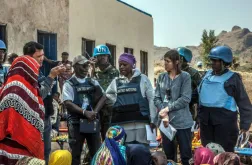 UN Volunteer William Joof (second left), facilitating a UN Sanctions Committee’s security assessment visit to Sudan Liberation Movement/Army (SLA) controlled Dorsa, Central Darfur.