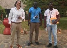 Harry Madimba Massamba (centre), together with his colleagues during a field support visit to Mayukwayukwa refugee camp with the UNHCR Zambia North-Western Field Office. 
