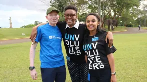 Gift Govere (left) with fellow UN Volunteers during capacity-building training in Nairobi, Kenya.