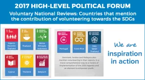 The graphic above shows where 17 countries have mentioned volunteers or volunteerism in their 2017 Reports.