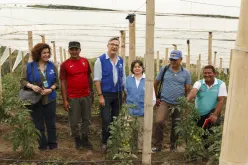 Lita Paparoni, UNV Regional Manager for Latin America and the Caribbean; a former FARC-EP member; Olivier Adam, UNV Executive Coordinator; Jessica Faieta, UN Resident Coordinator a.i.; and two former FARC-EP members