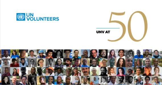 Cover page photo of the UNV at 50 book