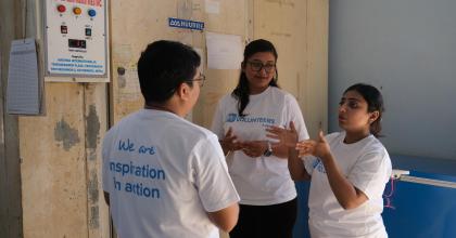 National UN Volunteers support UNICEF immunization efforts in Nepal. In this photo, Ashok Kumar Joshi (left), Social Behavior Change Officer, Aarati Poudel (right), Cold Chain Specialist and Reshu Kuskusmia (middle), Health Data and Information Technician. 