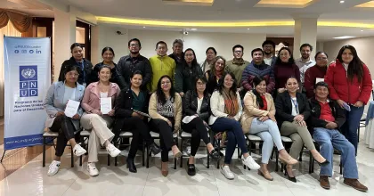 International UN Volunteer, Noemié Dreux (2nd row, 4th from right) Conflict and Violence Prevention Specialist with UNDP is based in Ecuador. Her assignment is funded by France.
