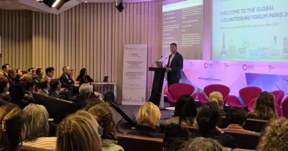 Toily Kurbanov, UNV Executive Coordinator, spoke at the Global Volunteering Forum in Paris on 20 October 2026.