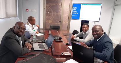 Joshua Mabeta (right/in grey sweater), national UN Volunteer Research Assistant with the UNDP BIOFIN Zambia Team, providing capacity building in green finance to Pangaea Securities. 