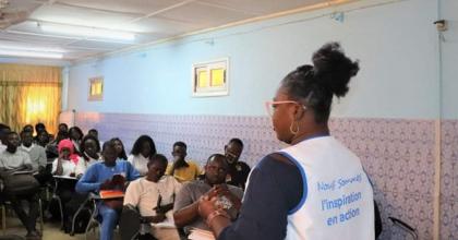 Virginie Zoubere, national UN volunteer, during an information session on employment, engagement and inclusion of people with disabilities on February 5, 2022 at the Graduate Institute of Security and Humanitarian Affairs