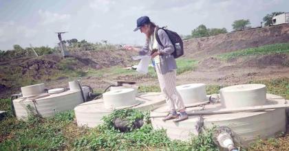 Liudmyla Odud, UN Volunteer Environmental Engineer with UNMISS, during the assessment of a wastewater treatment plant in the Akobo camp of UNMISS, South Sudan. 