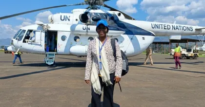 Neema Atosha, UN Volunteer Political Affairs Assistant with MONUSCO, prepares to travel to Uvira Territory, South Kivu, to organize a workshop on women’s political participation during elections.