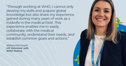 A midwife, Aleksandra Kusek, UN Volunteer Women and Girls Health Emergency Officer worked with pregnant women who were about to give birth in delivery rooms.