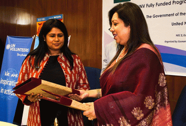 UNV Regional Manager for Asia and Pacific Ms Shalina Miah and the Additional Secretary and Wing Chief of United Nations Wing at Economic Relations Division at the Ministry of Finance Bangladesh by Ms Sultana Afroz signed the MOU on the new partnership 