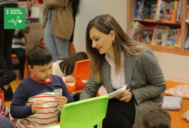 Fanara Bunyadzada, national UN Youth Volunteer with WHO in Azerbaijan, during an event marking World Down Syndrome Day, 21 March 2019.