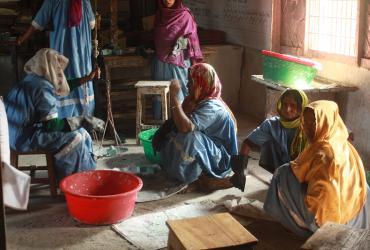 Rohingya women gather and work together in the Women-friendly Spaces in Cox's Bazaar, Bangladesh.