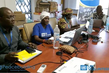 UNV Appoline Uwimbabazi, the PBF cross-border project coordinator, during a technical meeting with the Cameroonian team in Maroua to follow the progress of the implementation of the project.