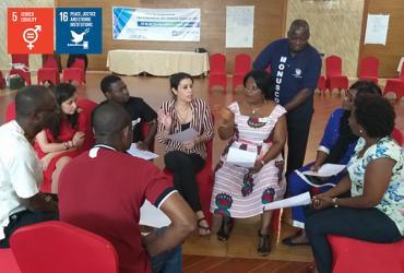 Daniel Marie Lushimba, Conduct and Discipline Officer with MONUSCO, supervising the group work about sexual exploitation and abuse during the learning seminar in Goma, Democratic Republic of Congo.