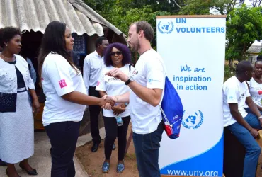 David Pulgret with Honourable Kampamba Mulenga Chewe MP, Minister of Community Development and Social Services. She was the Guest of Honour during celebrations to mark International Volunteer Day on 5 December 2019 at the UTH school  for children with special needs in Lusaka, Zambia.