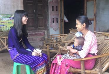 Dr. Nway Eint Chei (left), a national UN Volunteer-Immunization Officer with UNICEF Myanmar conducts human-centered design field assessment with local communities in Myanmar.