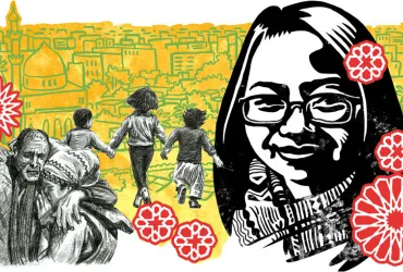 After years of representing corporates, Endah Yuliarso found a purpose in life by supporting refugees, an illustration by Bureau Verstak.