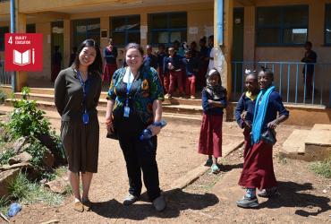 UN Youth Volunteer Marcela Krejci during a field visit to a primary school in Addis Ababa, where she worked on the preparation of an Africa Teacher Guide for Art, Music and Drama.