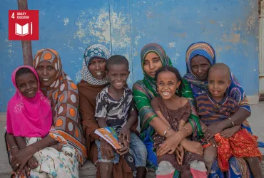Host community and refugee parents with their children during the first accelerated school readiness programme at Simbile Primary School, Afar region.