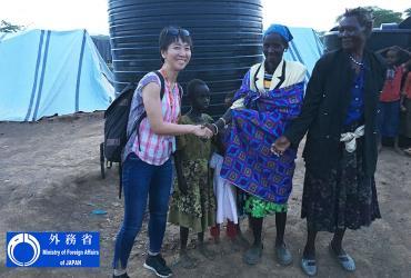 Asako Ikegami, UN Volunteer Education Project Officer under the Human Resource Development Programme, serving with UNESCO. Here, she visits internally displaced persons in Baringo County, Kenya.