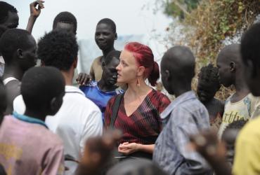 Heidi Lehto with South Sudanese refugees in Gambella, Ethiopia.