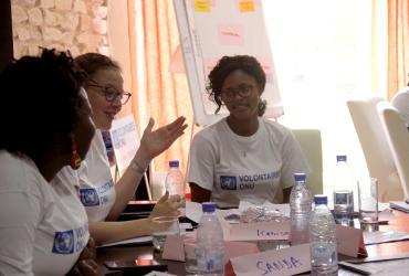 Teamwork session for UN Youth Volunteers during the pre-assignment training in Saly, Senegal. 