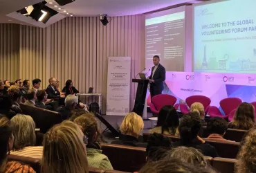 Toily Kurbanov, UNV Executive Coordinator, spoke at the Global Volunteering Forum in Paris on 20 October 2026.