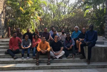 UN Volunteer Simon Kuany (far right), Associate Project Officer with the UNESCO Mahatma Gandhi Institute of Education for Peace and Sustainable Development, with participants at an Inquiry and Integration workshop in New Delhi, India.