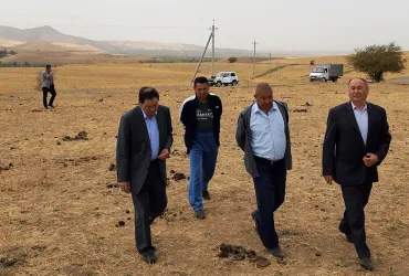 Alatau-Balkhash Kistaubayev (first from right), UN Expert Volunteer with UNDP Kazakhstan, with project consultants on their field trip to pilot territory of Turkestan, Kazakhstan.