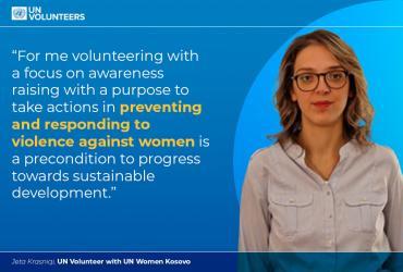 Jeta Krasniqi, UN Volunteer with UN Women Kosovo, is supporting the global 16 Days of Activism against Gender-Based Violence campaign, which raises awareness, advocates for gender equality, and works to combat violence against women and girls.