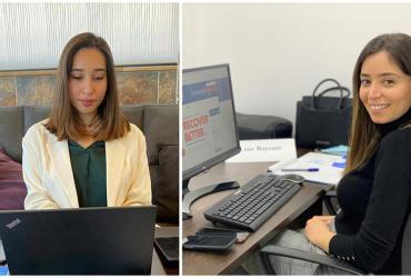 UN Volunteers Celine Rabbat (left) and Line Bayram (right) continue work rotationally from home/office due to COVID-19 measures.