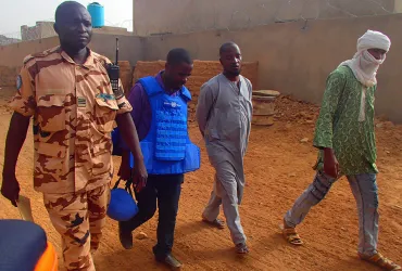 Gideon Wanada, UN Volunteer Civil Affairs Officer in Kidal, Mali, at work with his colleagues.