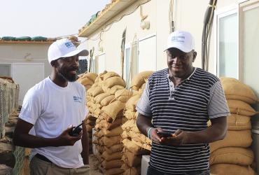 Rontal Dixon Saint-Juste (Haiti), UN Volunteer Logistics Officer and Jackson Mwakwilay (USA), UN Volunteer Movement Control Officer, serve with the United Nations Multidimensional Integrated Stabilization Mission in Mali (MINUSMA) in Tessalit.