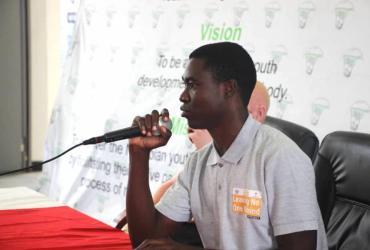 UN Volunteer Josua Amukwaya at a conference on empowering persons with disabilities organized by UNFPA Namibia and Namibia Organization of Youth with Disability (NOYD) in Windhoek, Namibia.