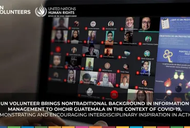 National UN Expert Volunteer César Pérez imparting a virtual workshop with Desafío Joven (Youth Challenge), an NGO partner of OHCHR in Guatemala.