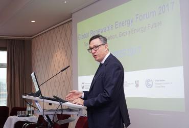 Olivier Adam speaking at the Global Renewable Energy Forum 2017