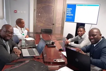 Joshua Mabeta (right/in grey sweater), national UN Volunteer Research Assistant with the UNDP BIOFIN Zambia Team, providing capacity building in green finance to Pangaea Securities. 