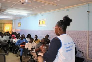 Virginie Zoubere, national UN volunteer, during an information session on employment, engagement and inclusion of people with disabilities on February 5, 2022 at the Graduate Institute of Security and Humanitarian Affairs