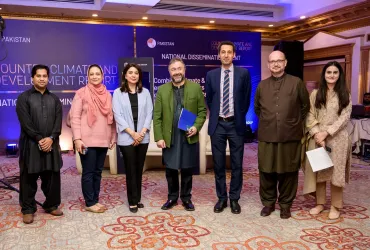 Sana Khan (far right) with colleagues during the inaugural national dissemination event of the Country Climate and Development Reports (CCDR). She is a national UN Volunteer Research Associate with the World Bank.