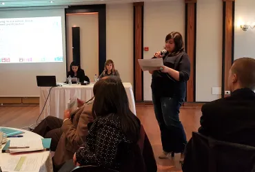 UN Volunteer Sarah El Attar, Fully funded by Belgium,  in charge of presenting one of the UNDAF strategic priorities at a meeting where UN and Ministry stakeholders are gathered (UNESCO, 2017)