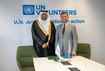 Ahmed bin Ali Al-Suwailem, Chief Executive Officer of NCNP, was welcomed by Toily Kurbanov, Executive Coordinator of UNV, to the UNV headquarters on 1 September 2026, where they also signed a Memorandum of Agreement.