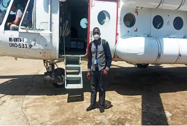 UN Volunteer Emmanuel Menwon during his field missions to locations in Bor, Rumbek Country, Lakes States of South Sudan.