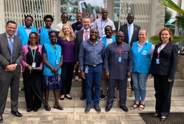 During a mission to South Sudan, Olga Zubritskaya-Devyatkina (far right), Chief of UNV's Volunteer Solutions Section, met with UNV colleagues and UN Volunteers serving with UNHCR.
