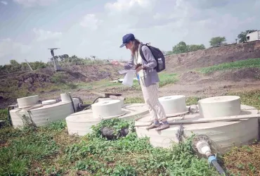 Liudmyla Odud, UN Volunteer Environmental Engineer with UNMISS, during the assessment of a wastewater treatment plant in the Akobo camp of UNMISS, South Sudan. 
