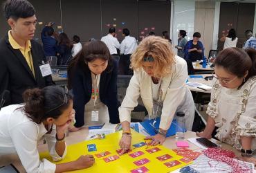 Workshop participants applying systems thinking to map specific entry points where volunteerism could accelerate progress on the Sustainable Development Goals.