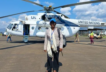 Neema Atosha, UN Volunteer Political Affairs Assistant with MONUSCO, prepares to travel to Uvira Territory, South Kivu, to organize a workshop on women’s political participation during elections.